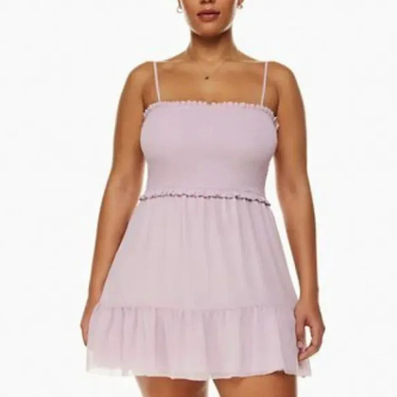 Aritzia Wilfred Tempest Sleeveless Tiered Chiffon Mini Dress Lilac Size Small - Picture 1 of 8